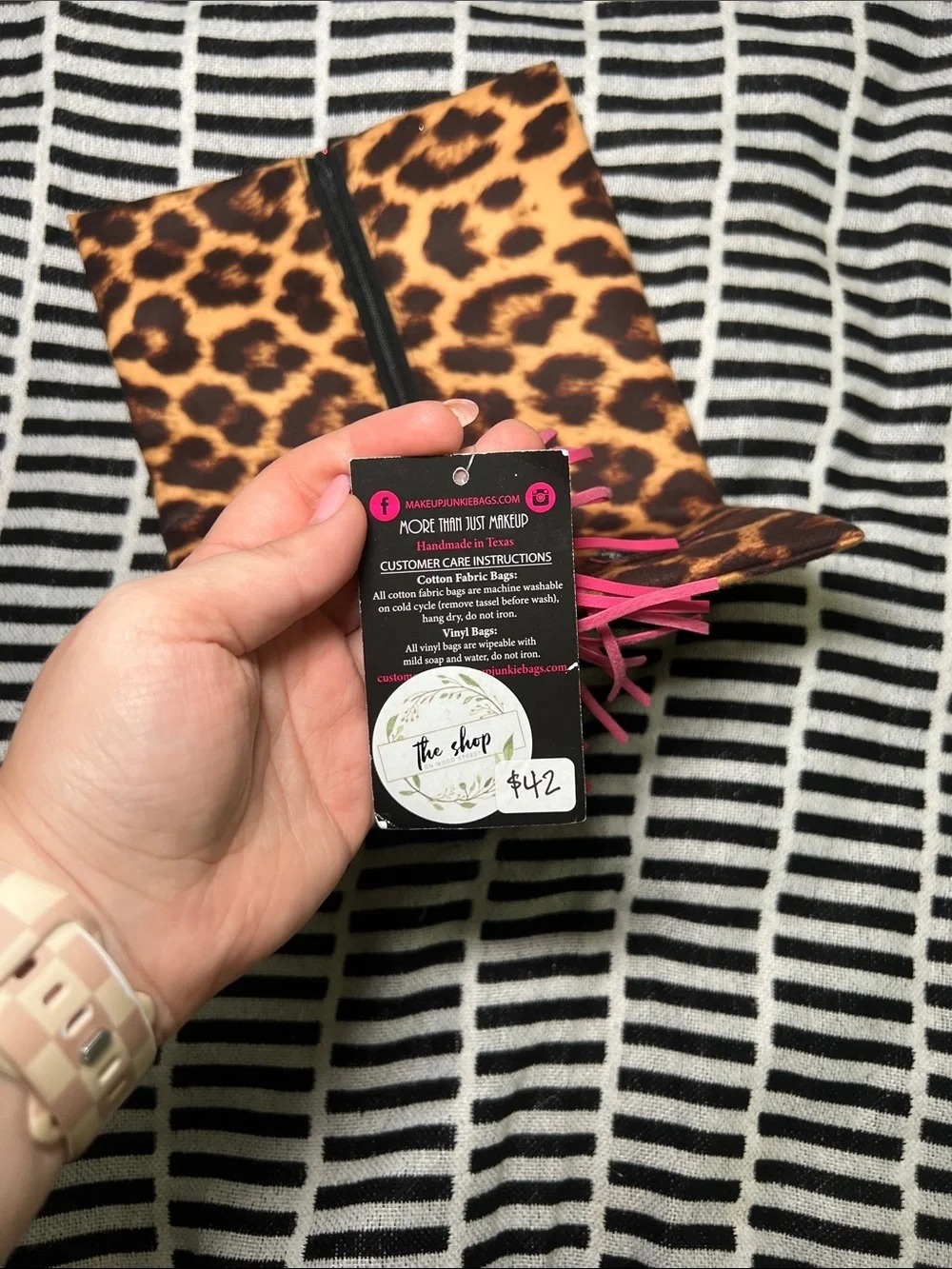 Bundle of 2! Leopard Print Cosmetic Pouches Set with Pink Tassel Accent